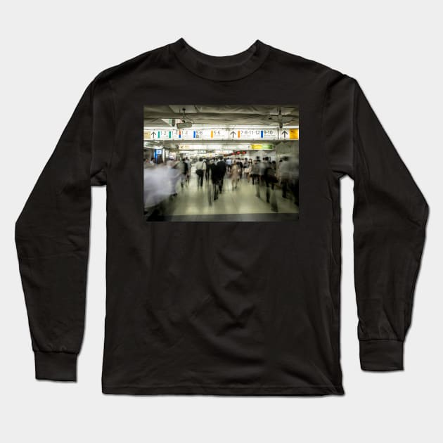 Crowds at Shinjuku Station Long Sleeve T-Shirt by LukeDavidPhoto